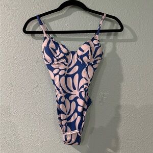 SOLID & STRIPED White and Blue Patterned One-Piece Swimsuit